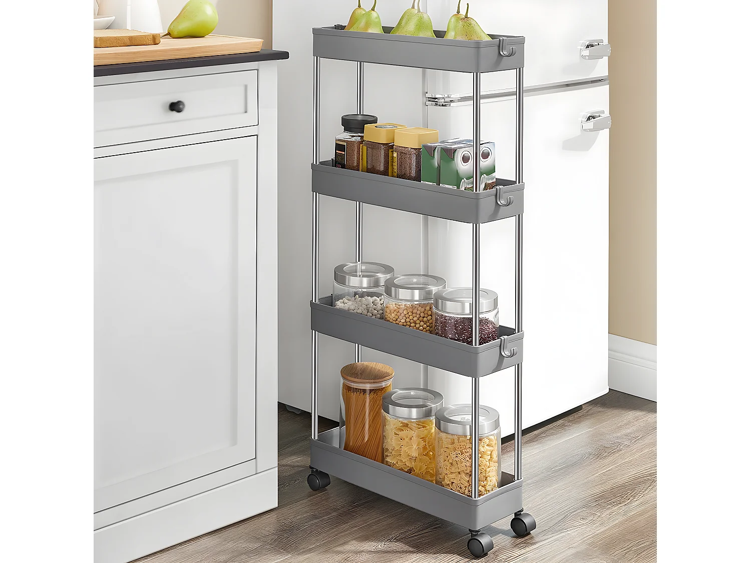 Desserte à roulettes à 4 étages - H88 cm