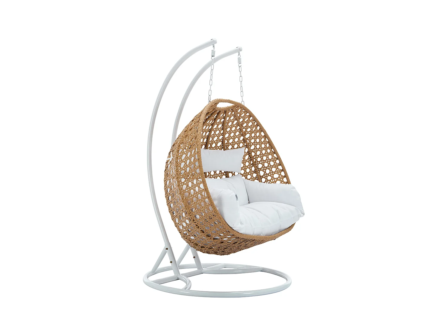 Hängesessel 2-Sitzer - Polyrattan - Holzfarben hell mit weißen Kissen - TILLO von MYLIA
