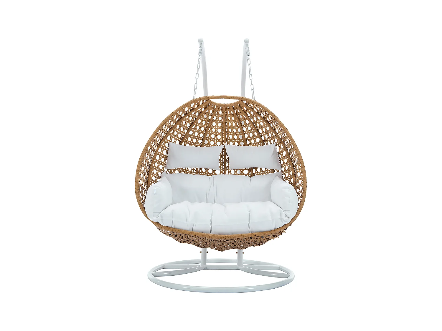 Hängesessel 2-Sitzer - Polyrattan - Holzfarben hell mit weißen Kissen - TILLO von MYLIA
