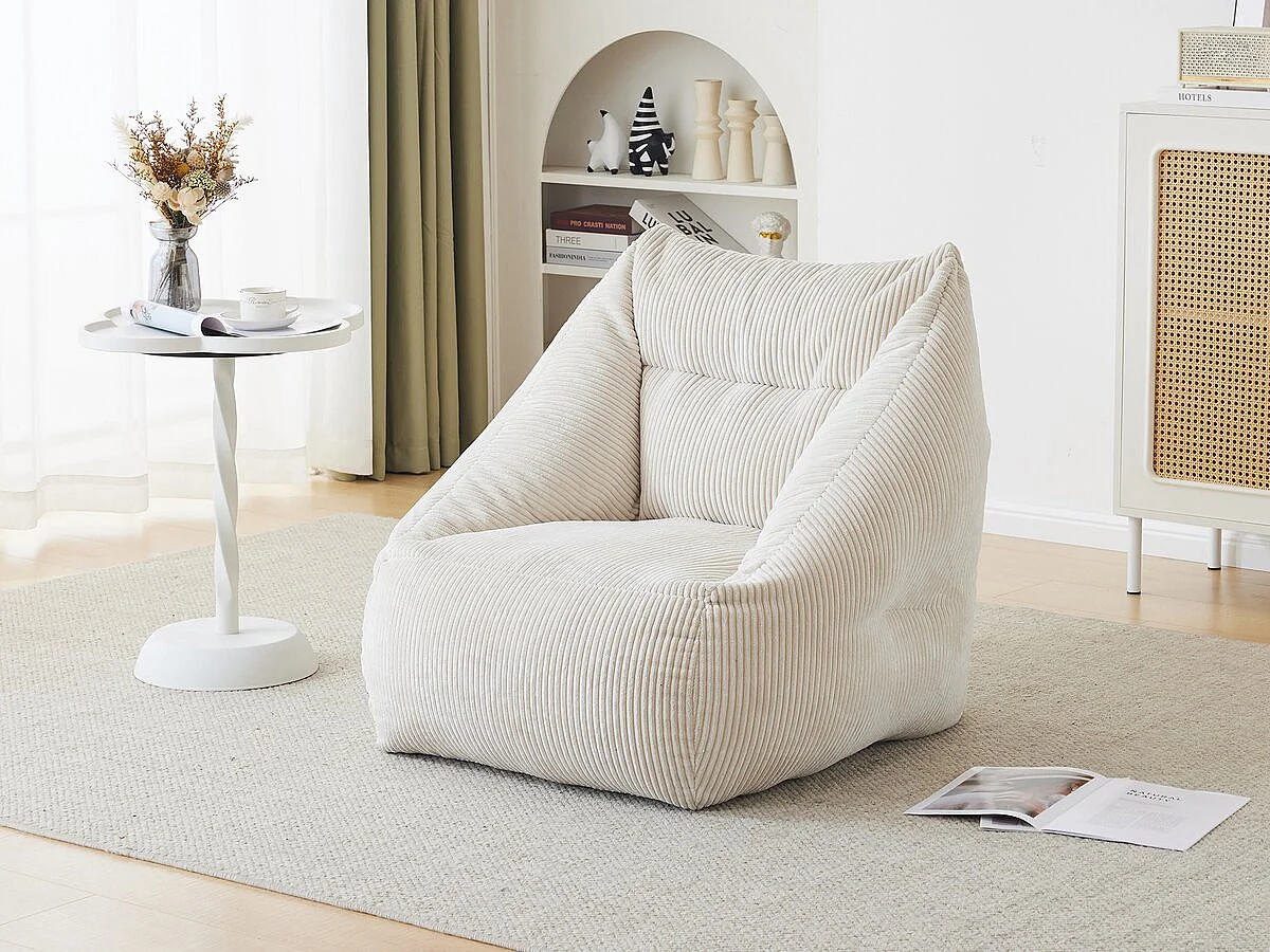 Pouf en velours côtelé "Medellin" - Beige - 85 x 85 x 72 cm