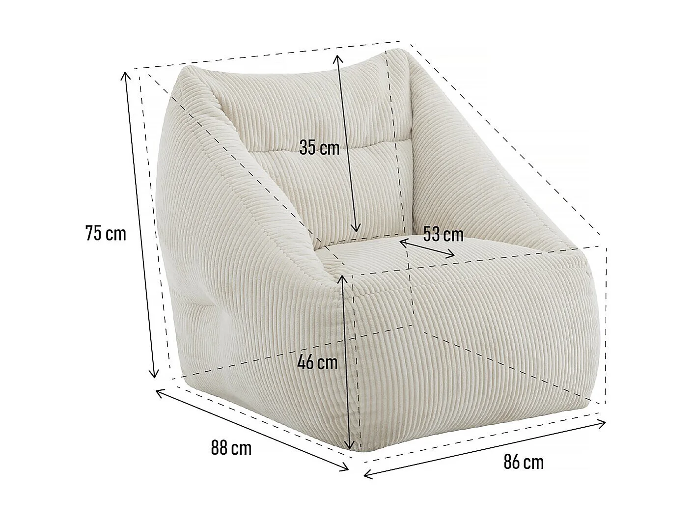 Pouf en velours côtelé "Medellin" - Beige - 85 x 85 x 72 cm