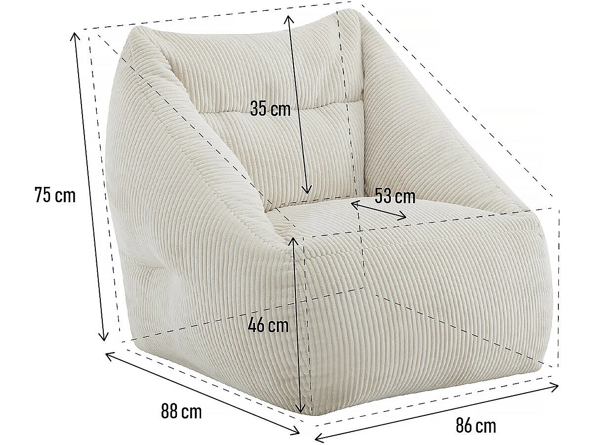 Pouf en velours côtelé "Medellin" - Beige - 85 x 85 x 72 cm