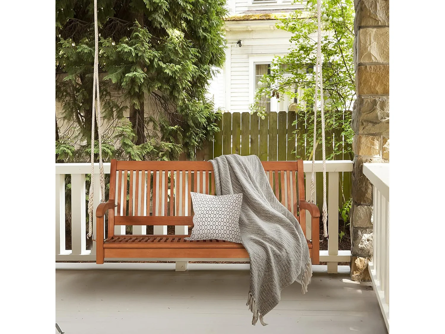 Banc Suspendu 2 Places Balancelle Siège de Balançoire de Jardin en Eucalyptus pour Terrasse Balcon Extérieur 126 x 62 x 60 cm (L x l x H)