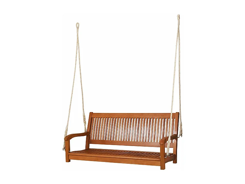Banc Suspendu 2 Places Balancelle Siège de Balançoire de Jardin en Eucalyptus pour Terrasse Balcon Extérieur 126 x 62 x 60 cm (L x l x H)