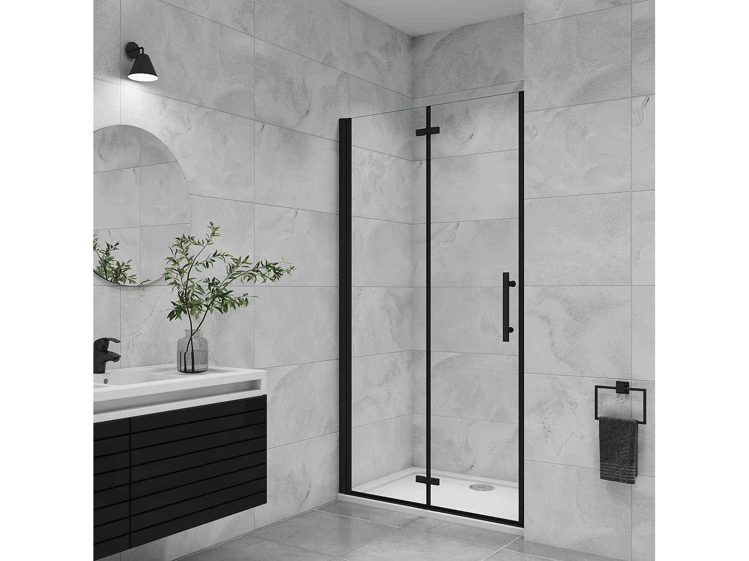 76x195cm 6mm Nano ESG Glas Schwarz Falttür+drehtür+Scharniertür Duschwand Duschabtrennung