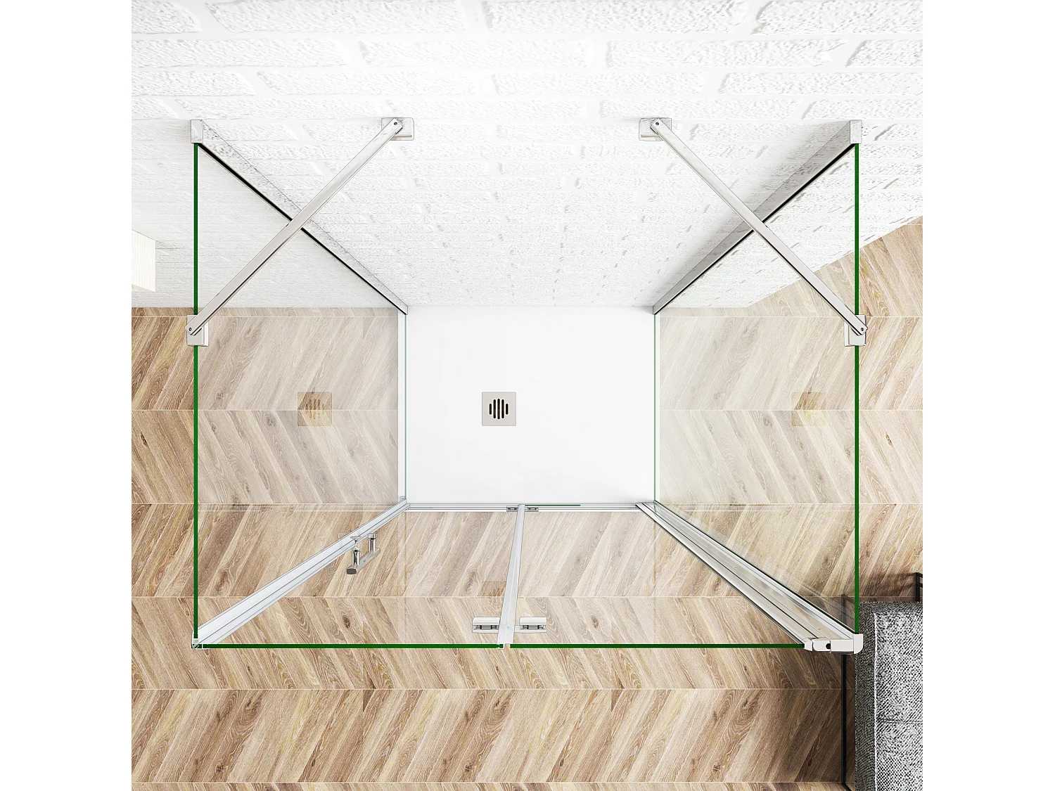 U-Duschkabine Falttür+Drehtür 80x100x80cm (Seitenwand:80cm) U-FORM Duschkabine Duschabtrennung