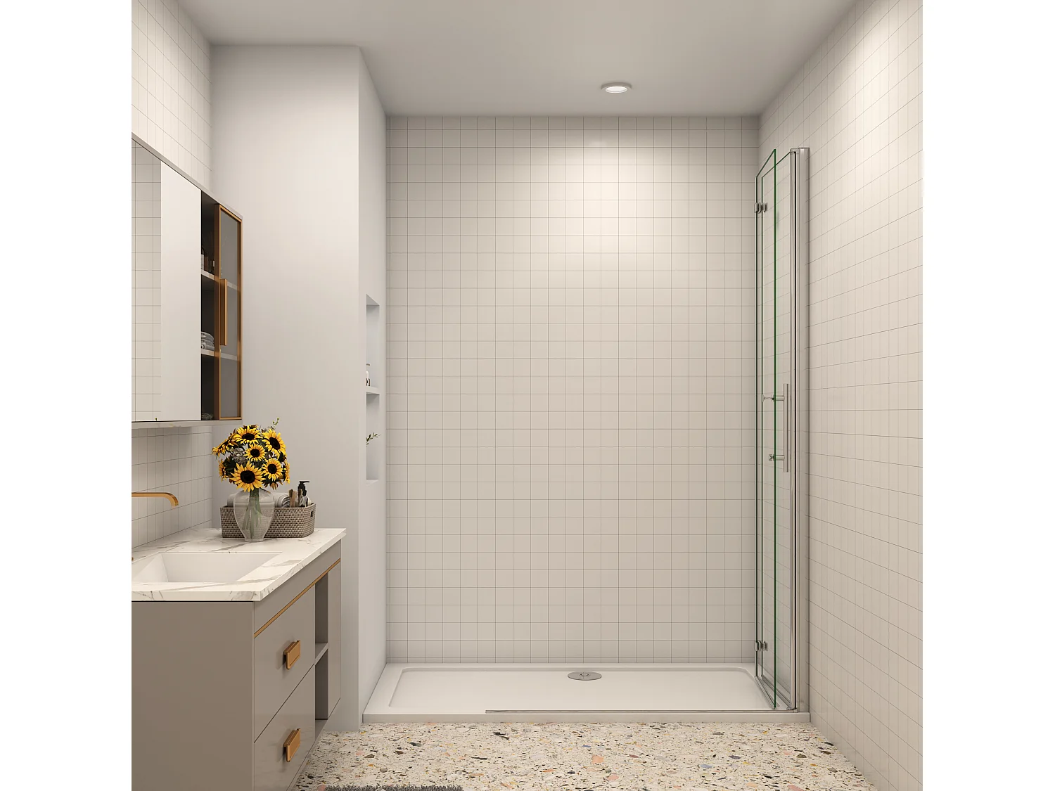 110x195cm Walk in Faltbar+drehbar Nano ESG Glas Duschwand Duschtür Duschabtrennung Dusche