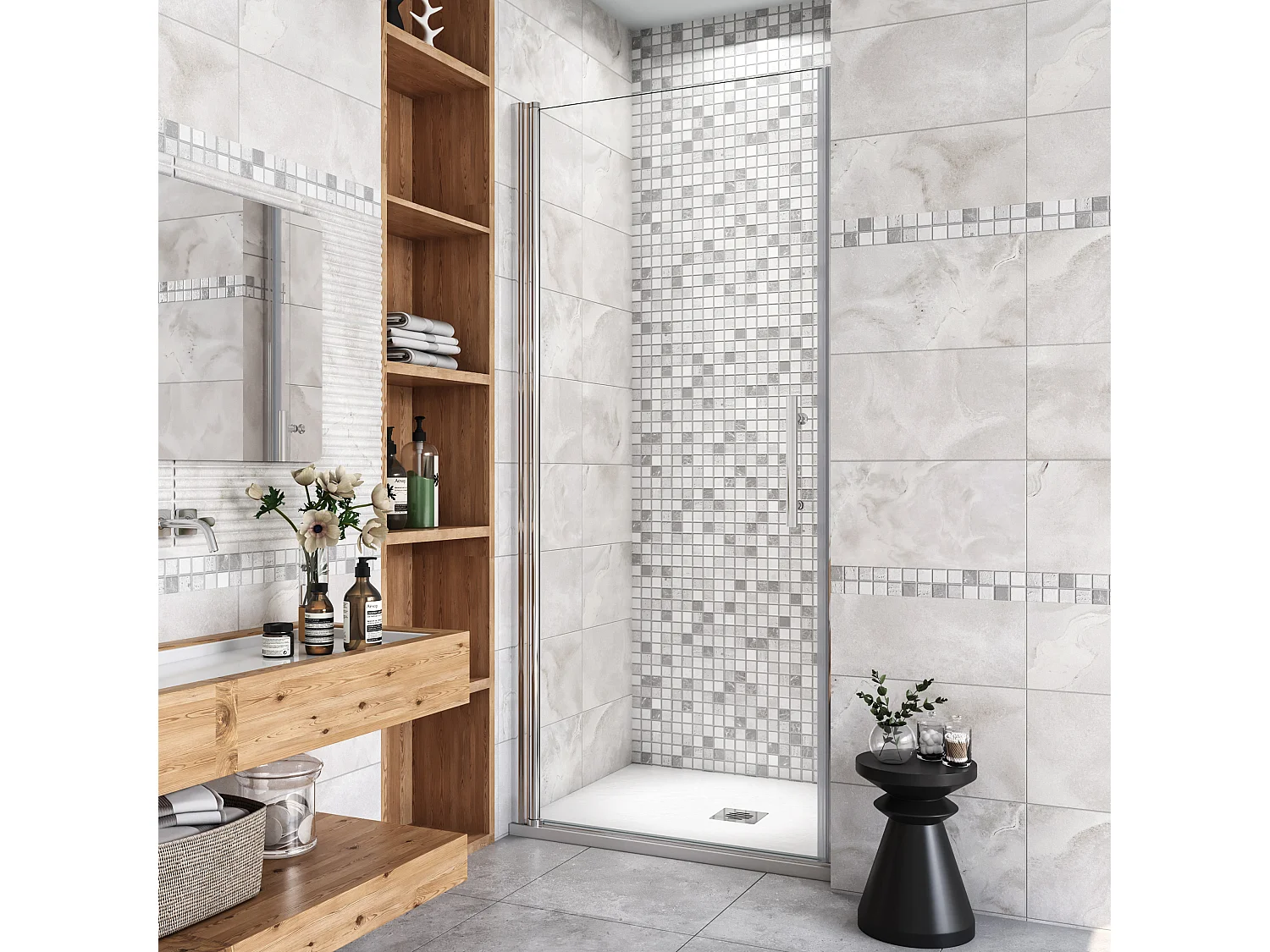 80x195cm Nischentür Drehtür  Nano Duschkabine Duschabtrennung Dusche Duschwand Türhöhe：195cm