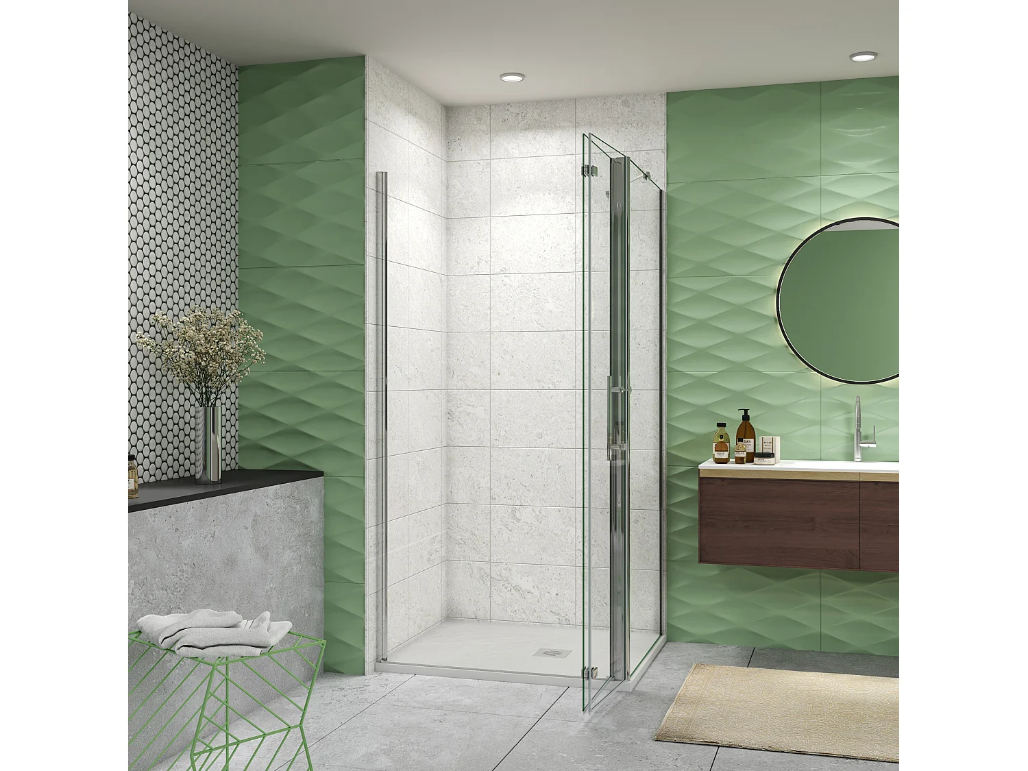 100x80x195cm Drehtür & Falttür(L-Form) Schwingtür Eckeinstieg Seitenwand Dusche Duschabtrennung