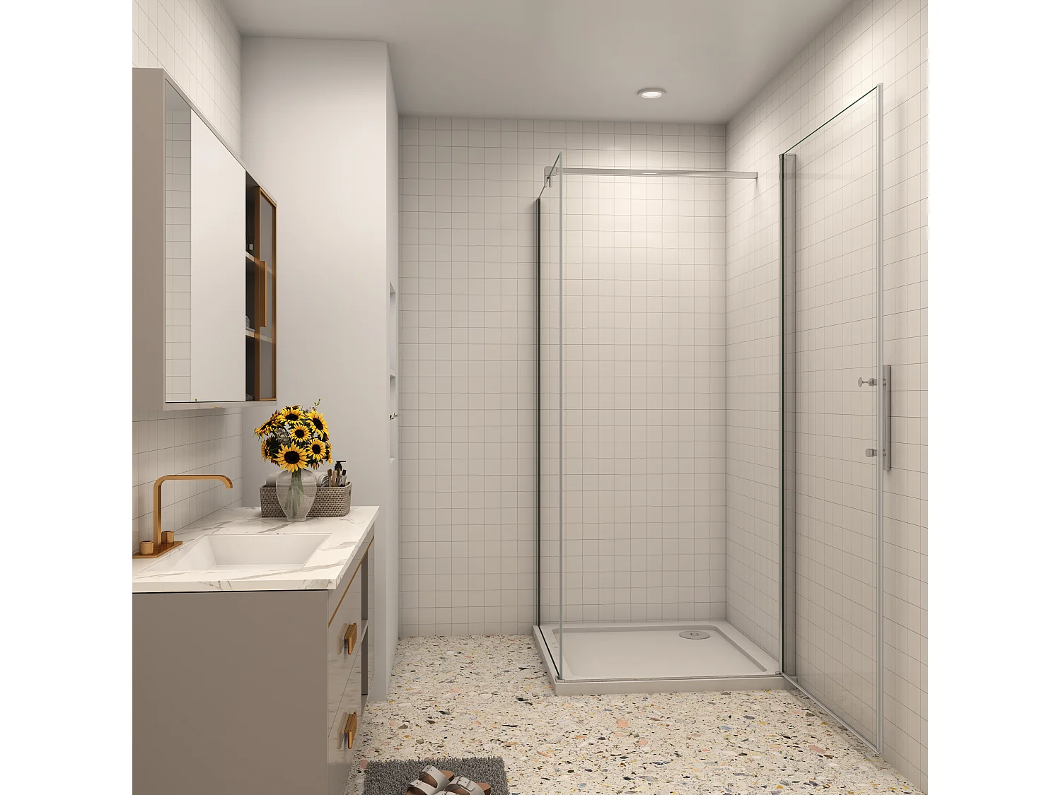 Duschwand: 100x76cm Duschkabine Duschabtrennung Eckeinstieg Dusche Duschtür 6mm NANO-Glas Höhe: 195cm mit Stabilisator 140cm