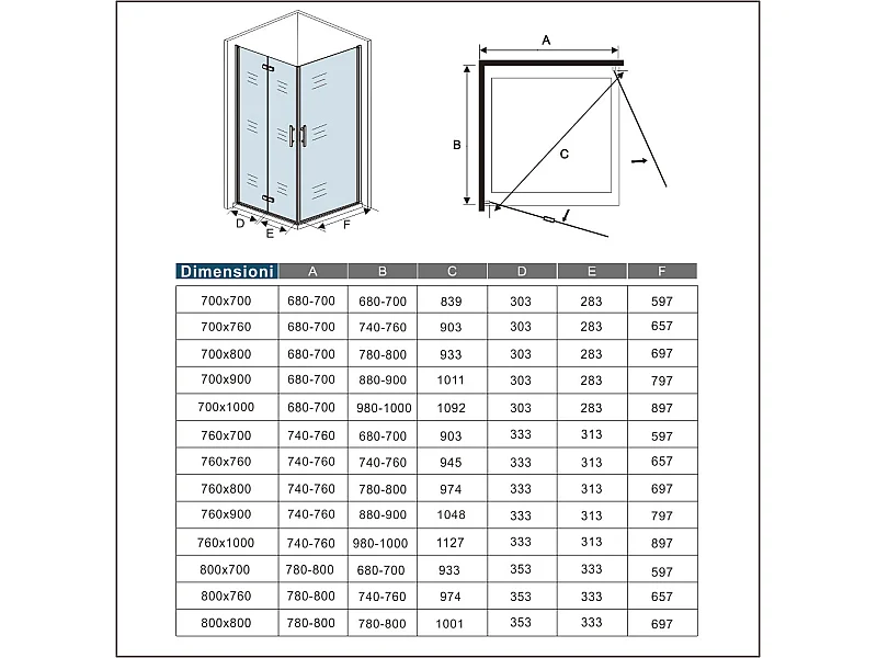 Falttür(80cm) x Drehtür(80cm) x Höhe 185cm Nano ESG Eckdukabine Duschabtrennung Eckdusche