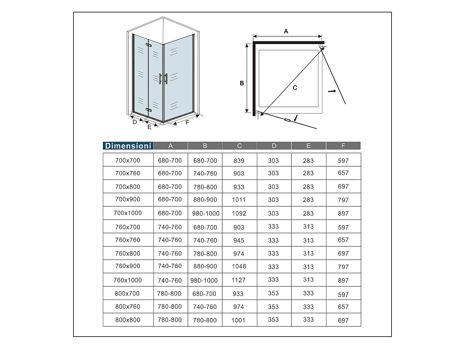 Falttür(80cm) x Drehtür(80cm) x Höhe 185cm Nano ESG Eckdukabine Duschabtrennung Eckdusche