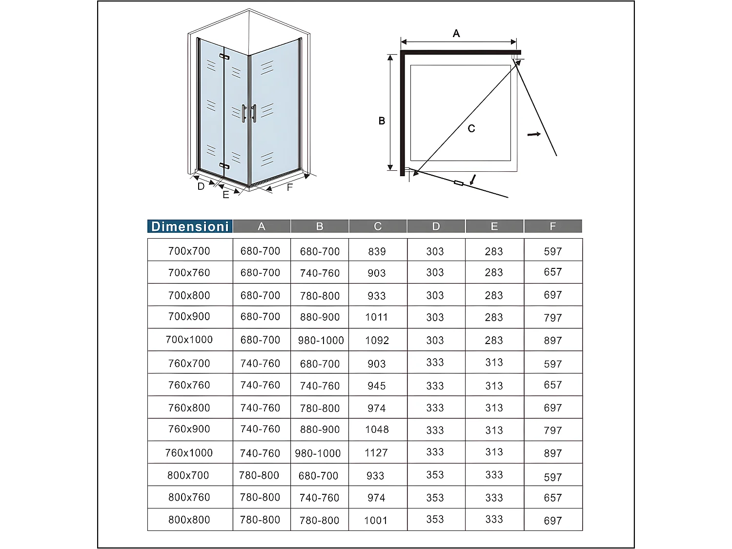 Falttür(110cm) x Drehtür(90cm) x Höhe 185cm Nano ESG Eckdukabine Duschabtrennung Eckdusche