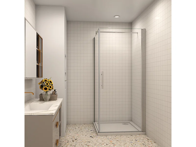 Duschwand: 100x100cm Duschkabine Duschabtrennung Eckeinstieg Dusche Duschtür 6mm NANO-Glas Höhe: 195cm mit Stabilisator 140cm