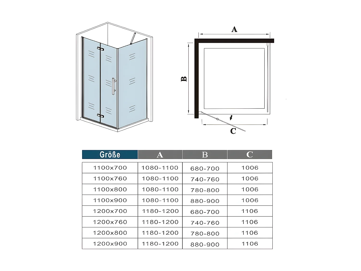 B:120xT:80x195cm Falttür Drehtür Eckeinstieg Duschabtrennung Duschkabine Dusche