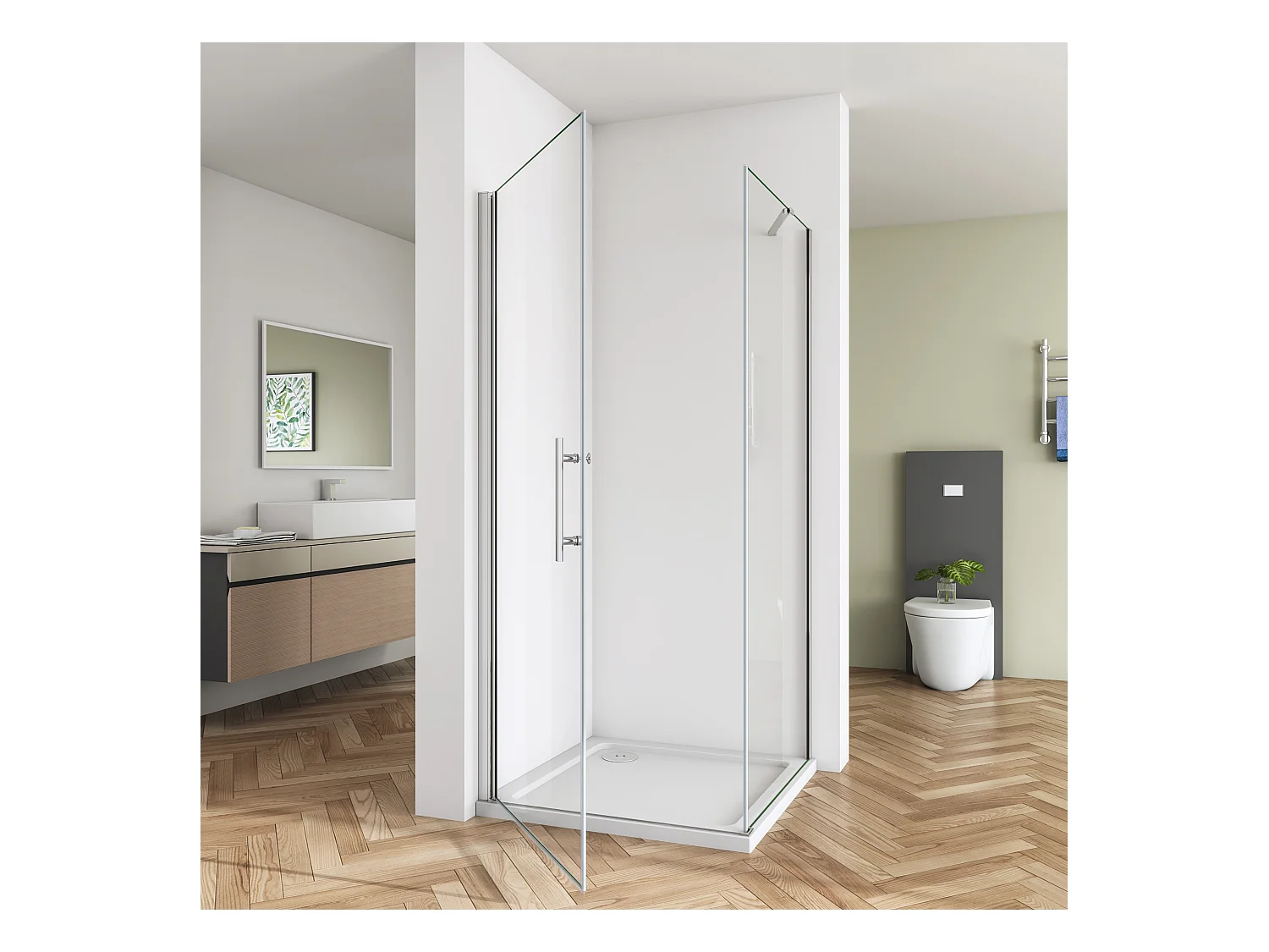 B:76xT:100x195cm Nischentür Drehtür Seitenwand Duschabtrennung Duschkabine  6mm NanoGlas