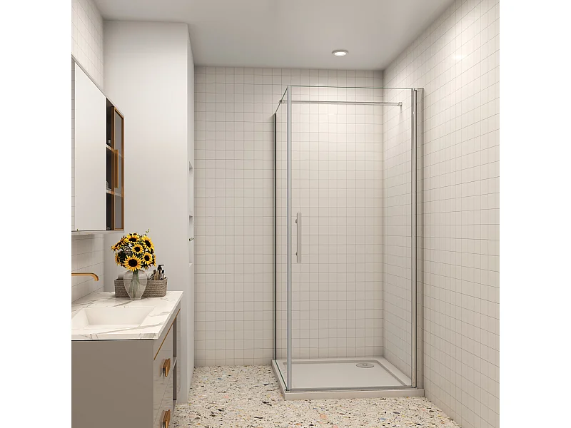 BxT: 70x100cm Duschkabine Duschabtrennung Eckeinstieg Dusche Duschtür Duschwand 6mm NANO-Glas Höhe: 195cm & Stabilisator 90cm