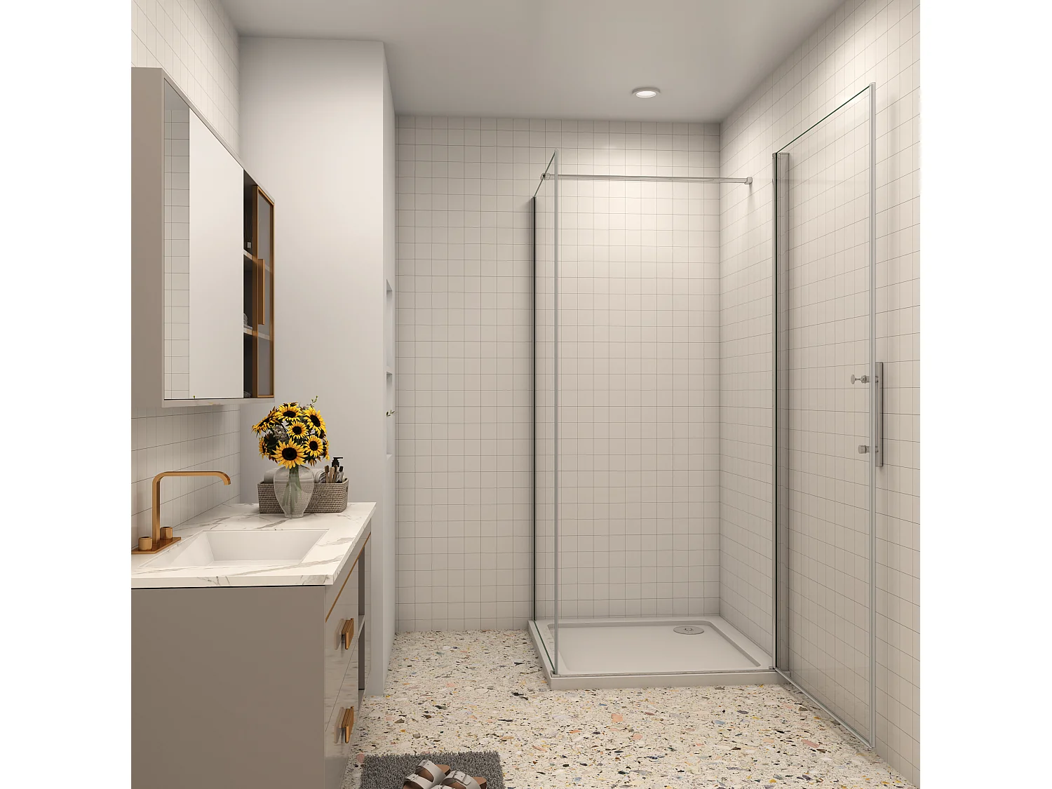 BxT: 76x70cm Duschkabine Duschabtrennung Eckeinstieg Dusche Duschtür Duschwand 6mm NANO-Glas Höhe: 185cm & Stabilisator 90cm