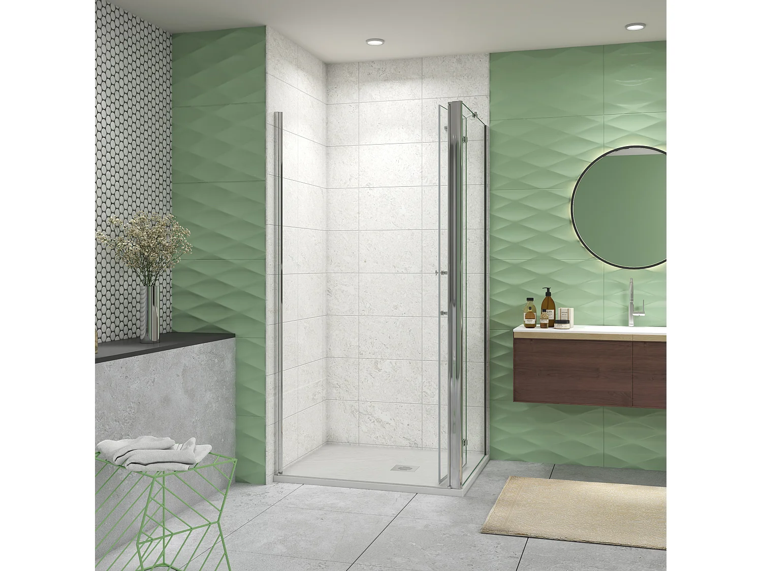 70x90x195cm Drehtür & Falttür(L-Form) Schwingtür Eckeinstieg Seitenwand Dusche Duschabtrennung