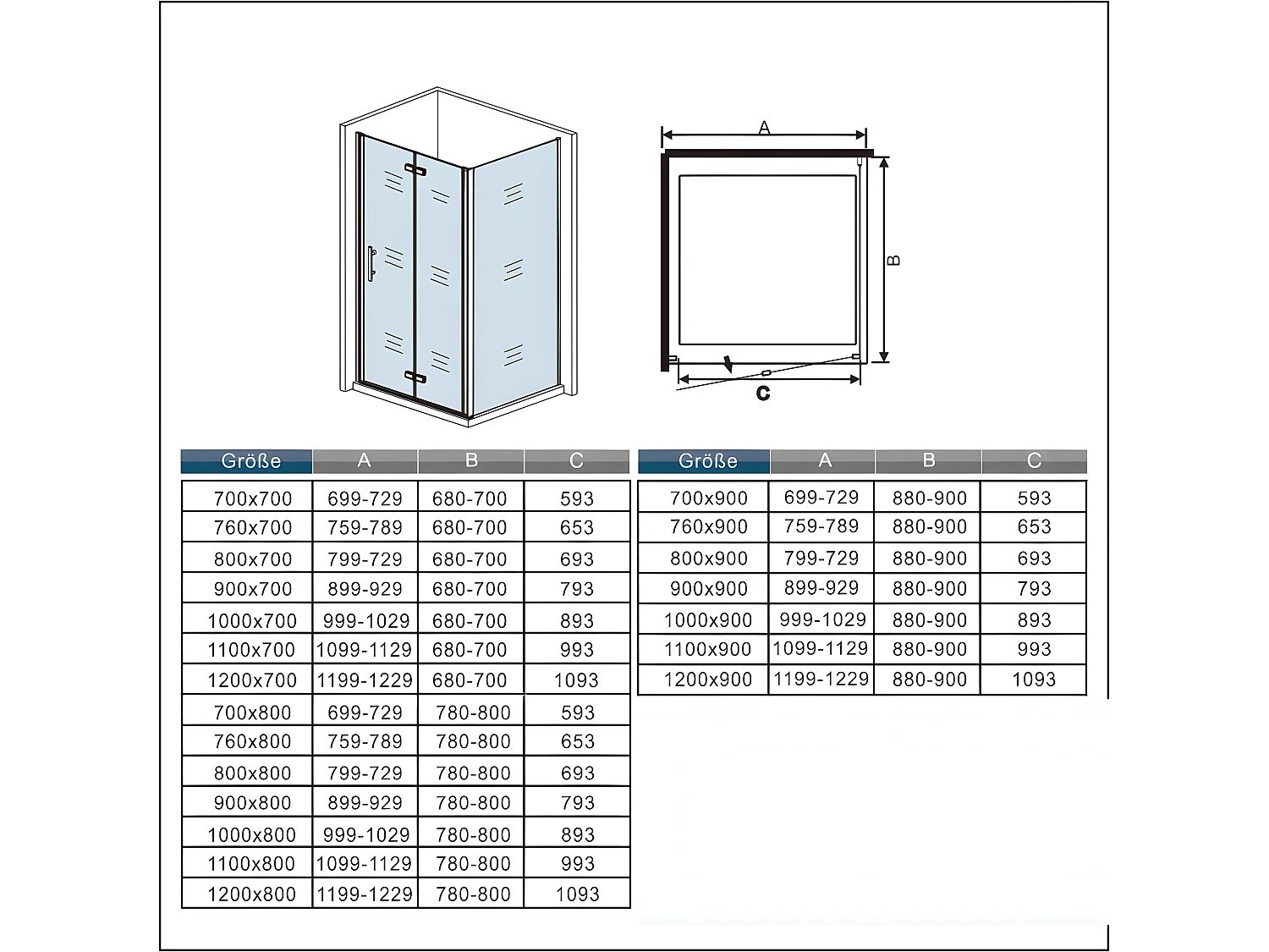 120x80x195cm Drehtür & Falttür(L-Form) Schwingtür Eckeinstieg Seitenwand Dusche Duschabtrennung