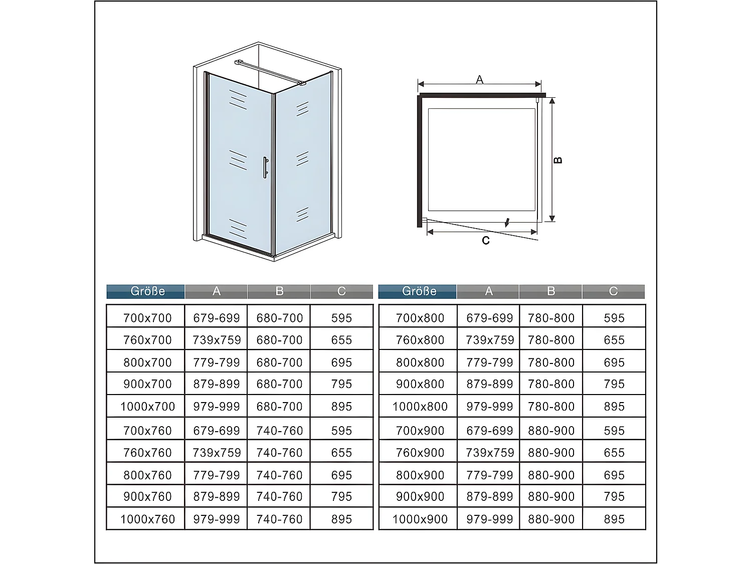 Duschwand: 80x80cm Duschkabine Duschabtrennung Eckeinstieg Dusche Duschtür 6mm NANO-Glas Höhe: 185cm mit Stabilisator 90cm
