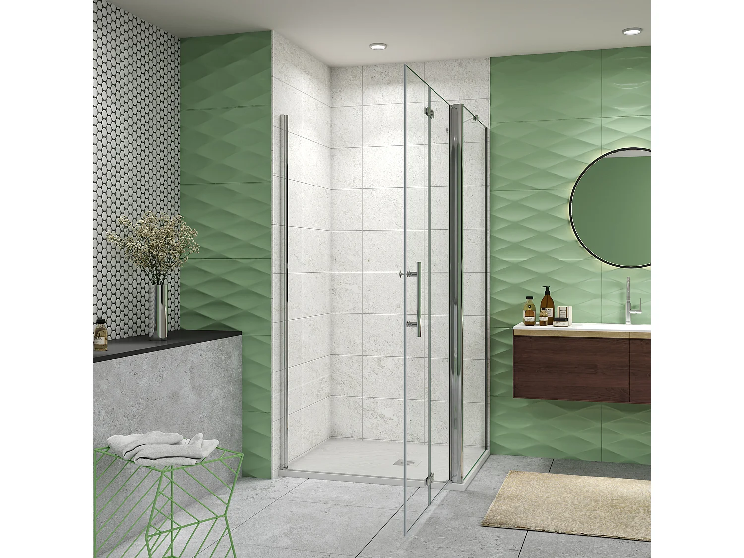 100x90x195cm Drehtür & Falttür(L-Form) Schwingtür Eckeinstieg Seitenwand Dusche Duschabtrennung