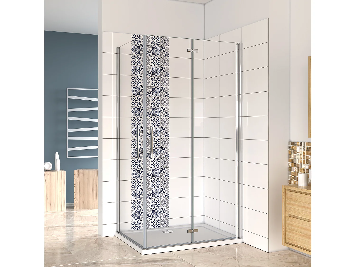 Falttür(90cm) x Drehtür(90cm) x Höhe 185cm Nano ESG Eckdukabine Duschabtrennung Eckdusche