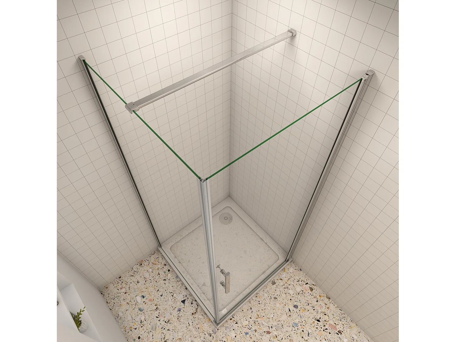 BxT: 80x100cm Duschkabine Duschabtrennung Eckeinstieg Dusche Duschtür Duschwand 6mm NANO-Glas Höhe: 195cm & Stabilisator 90cm