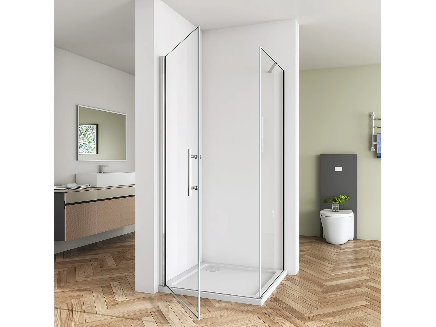 B:100xT:100x195cm Nischentür Drehtür Seitenwand Duschabtrennung Duschkabine  6mm NanoGlas