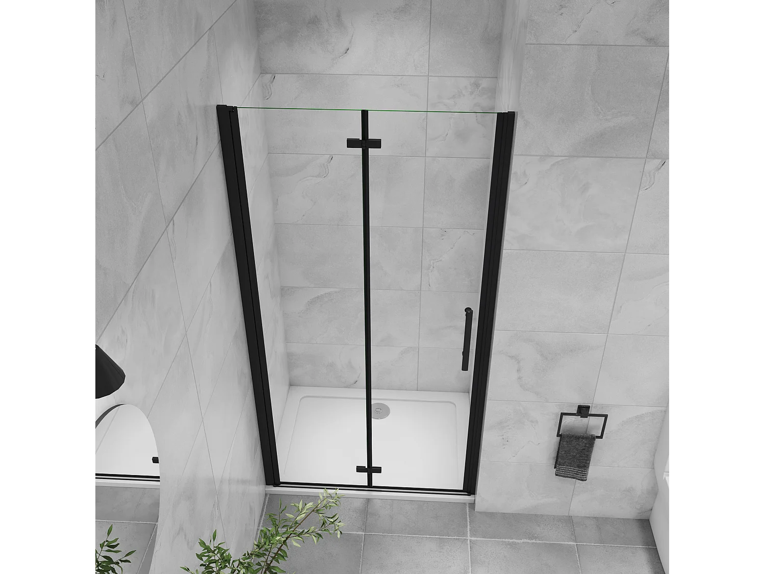 120x195cm 6mm Nano ESG Glas Schwarz Falttür+drehtür+Scharniertür Duschwand Duschabtrennung