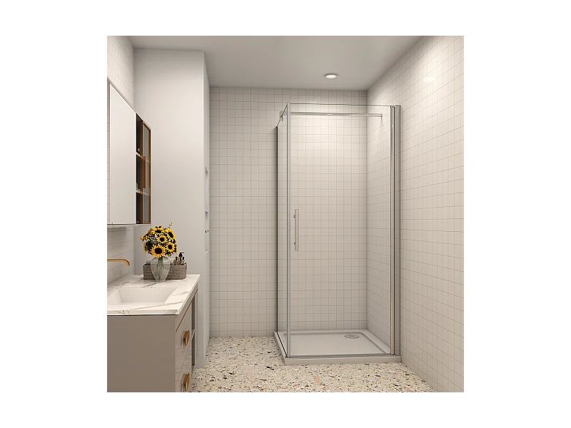 Duschwand: 90x90cm Duschkabine Duschabtrennung Eckeinstieg Dusche Duschtür 6mm NANO-Glas Höhe: 185cm mit Stabilisator 90cm