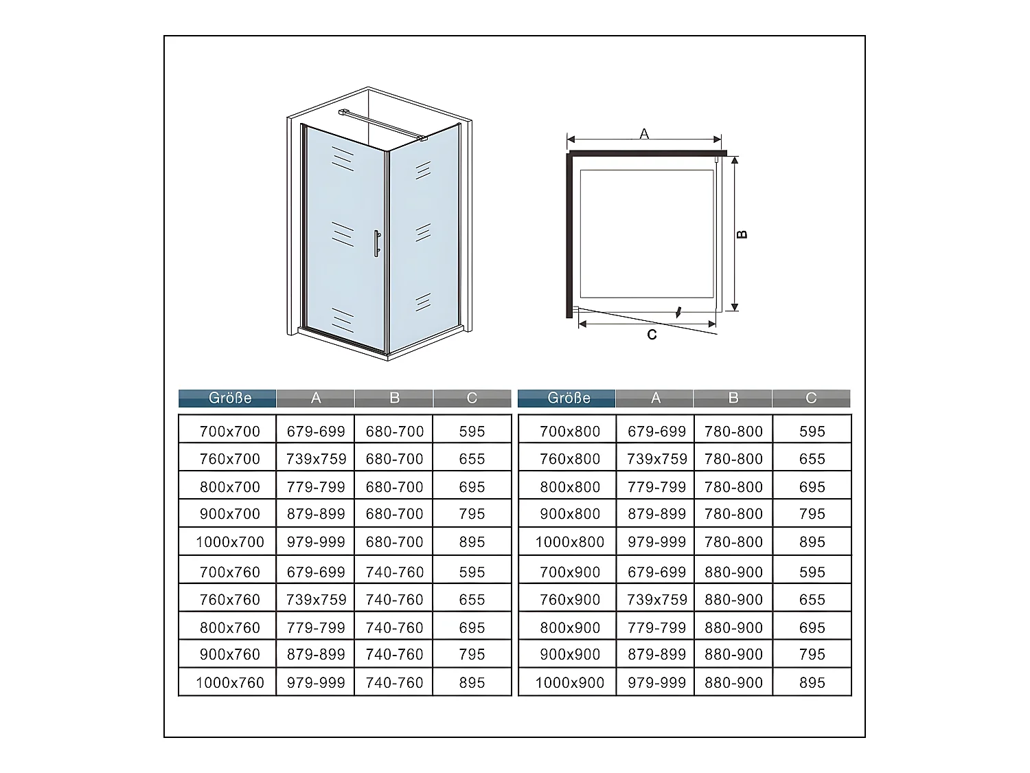 Duschwand: 90x90cm Duschkabine Duschabtrennung Eckeinstieg Dusche Duschtür 6mm NANO-Glas Höhe: 185cm mit Stabilisator 90cm