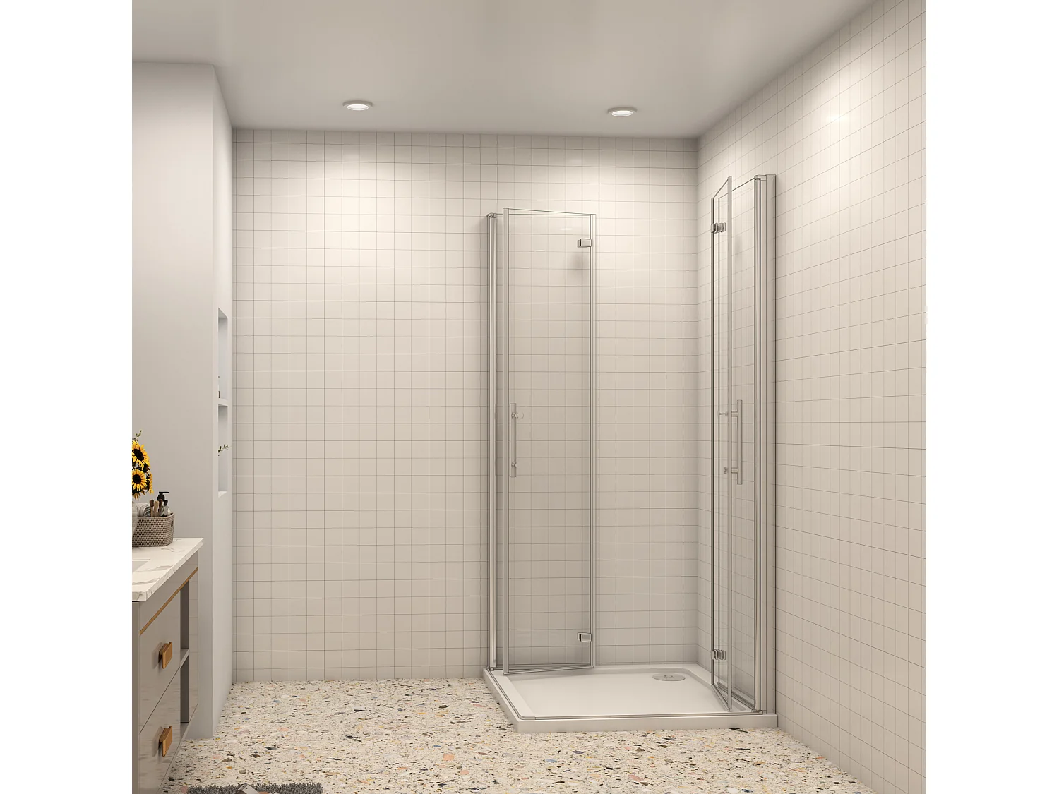 B:76xT:70x185cm Falttür Drehtür Eckeinstieg Duschabtrennung Duschkabine Dusche