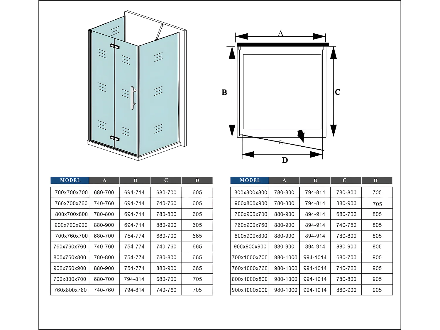 U-Duschkabine Falttür+Drehtür 90x100x90cm (Seitenwand:90cm) U-FORM Duschkabine Duschabtrennung