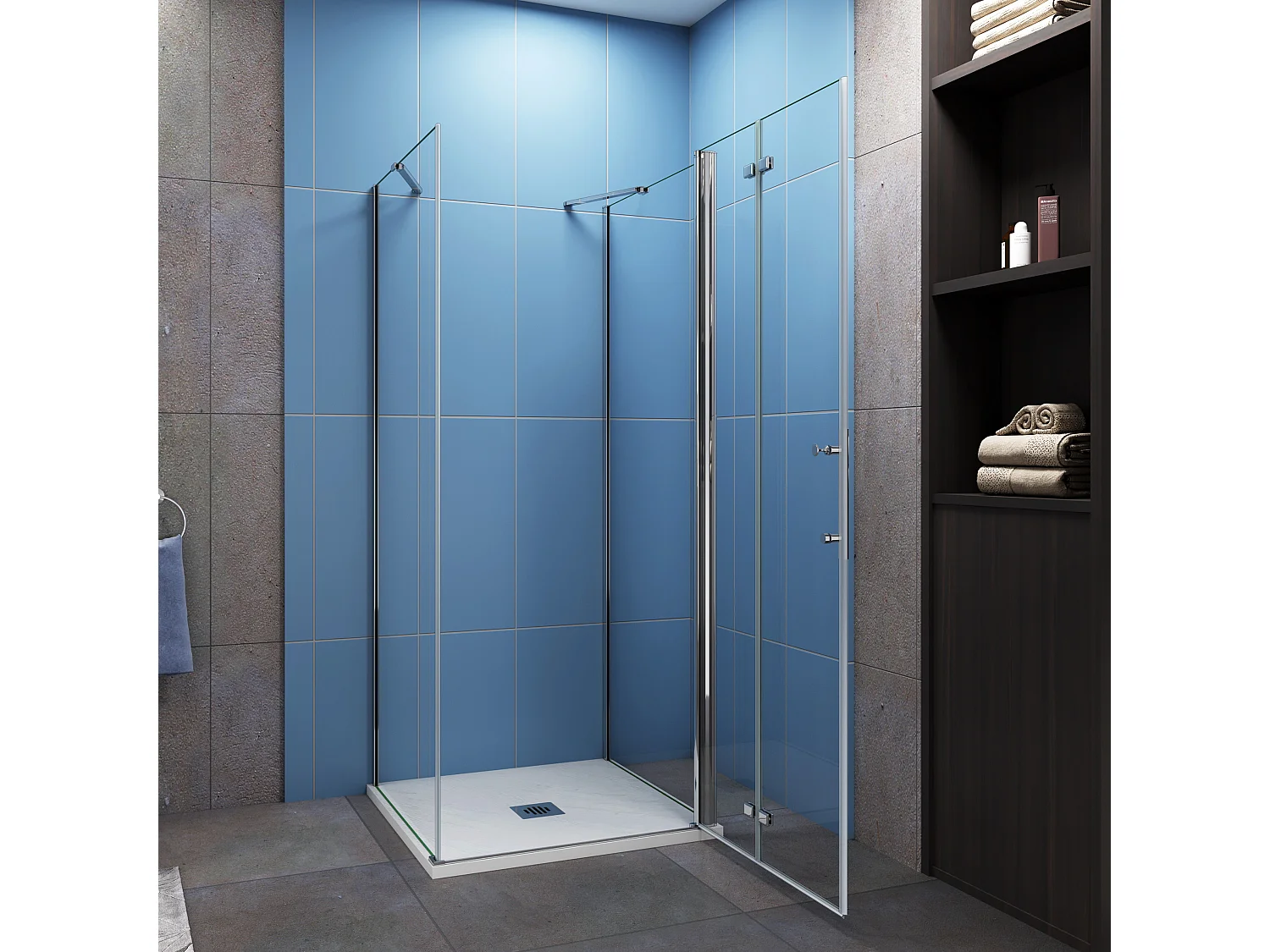 U-Form Drehtür:100cm+2xSeitenwand:80cm