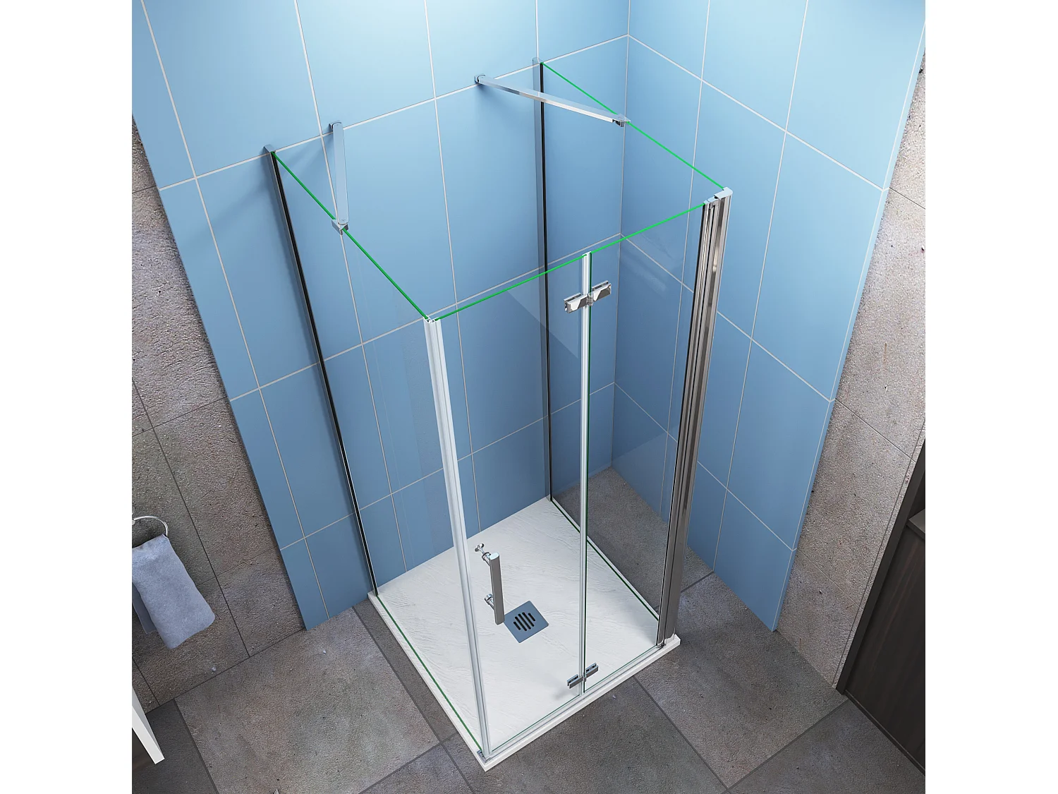 U-Form Drehtür:100cm+2xSeitenwand:80cm