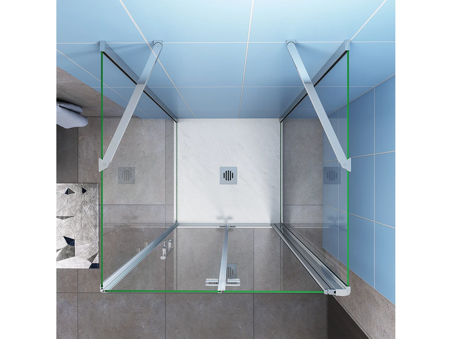 U-Form Drehtür:100cm+2xSeitenwand:80cm