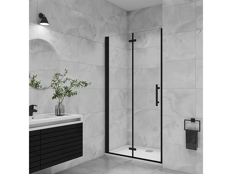 90x195cm 6mm Nano ESG Glas Schwarz Falttür+drehtür+Scharniertür Duschwand Duschabtrennung