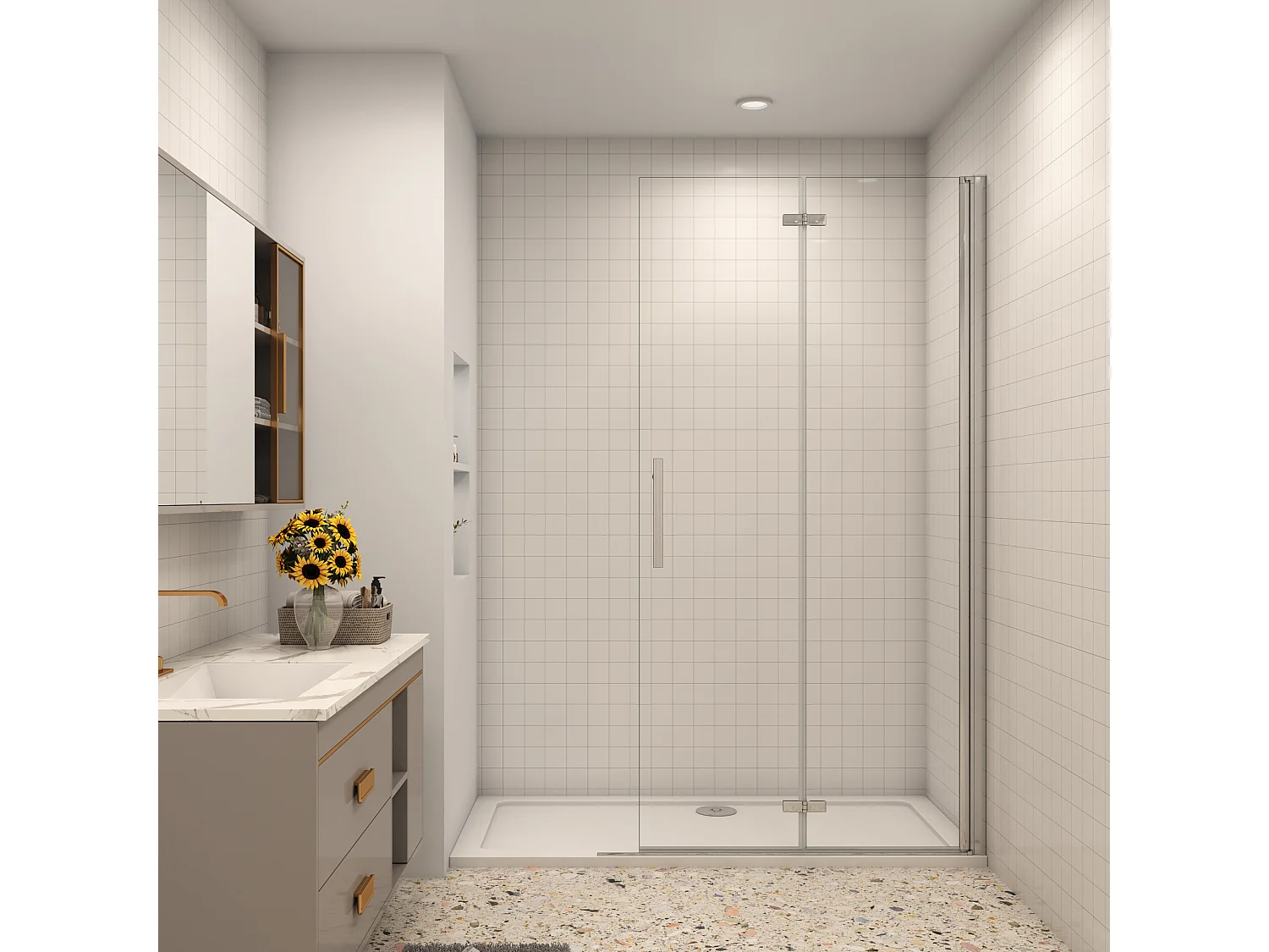 70x185cm Walk in Faltbar+drehbar Nano ESG Glas Duschwand Duschtür Duschabtrennung Dusche