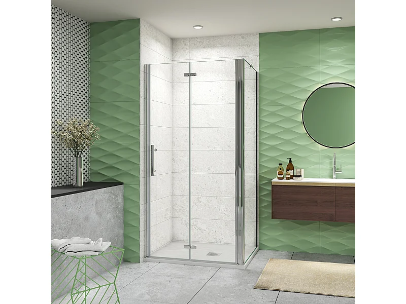 120x90x195cm Drehtür & Falttür(L-Form) Schwingtür Eckeinstieg Seitenwand Dusche Duschabtrennung