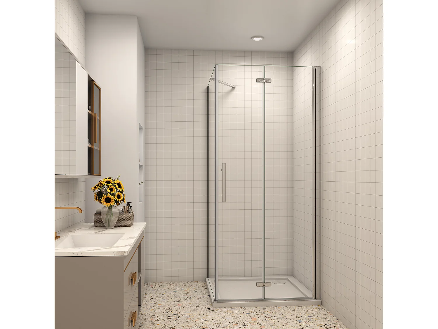 B:120xT:70x195cm Falttür Drehtür Eckeinstieg Duschabtrennung Duschkabine Dusche