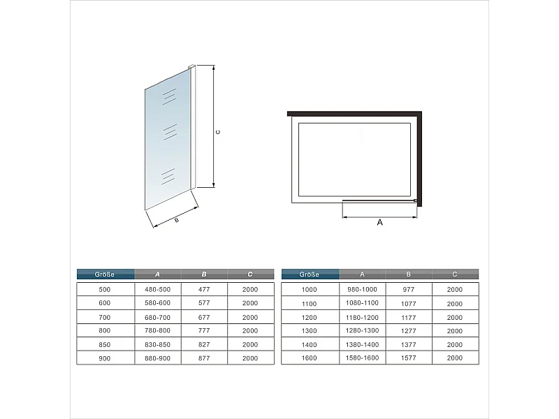 130x200cm Schwarzrahmen Walk in Duschkabine Duschwand +F Form 90cm Stabilisator 10mm NANO ESG-Glas Duschabtrennung Duschtrennwand