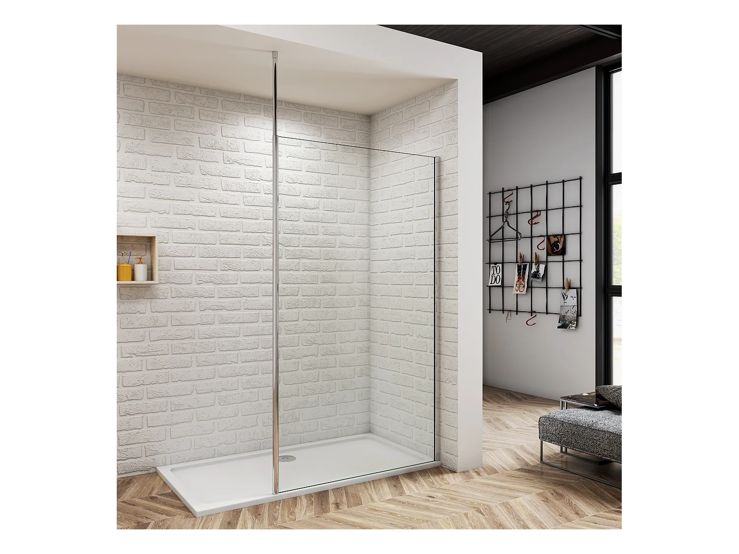 130x200cm+2030-3200mm Stabilisator 8mm ESG Sicherheitsglas Walk in Dusche Duschwand Nano Glas Duschabtrennung Höhe 200cm