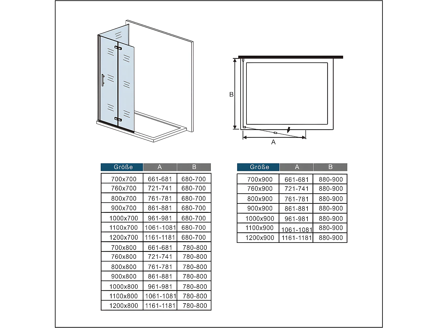 120x90x195cm Drehtür & Falttür(Walk in) Schwingtür Eckeinstieg Seitenwand Dusche Duschabtrennung
