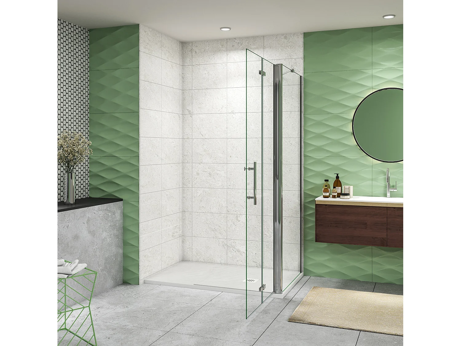 70x80x195cm Drehtür & Falttür(Walk in) Schwingtür Eckeinstieg Seitenwand Dusche Duschabtrennung