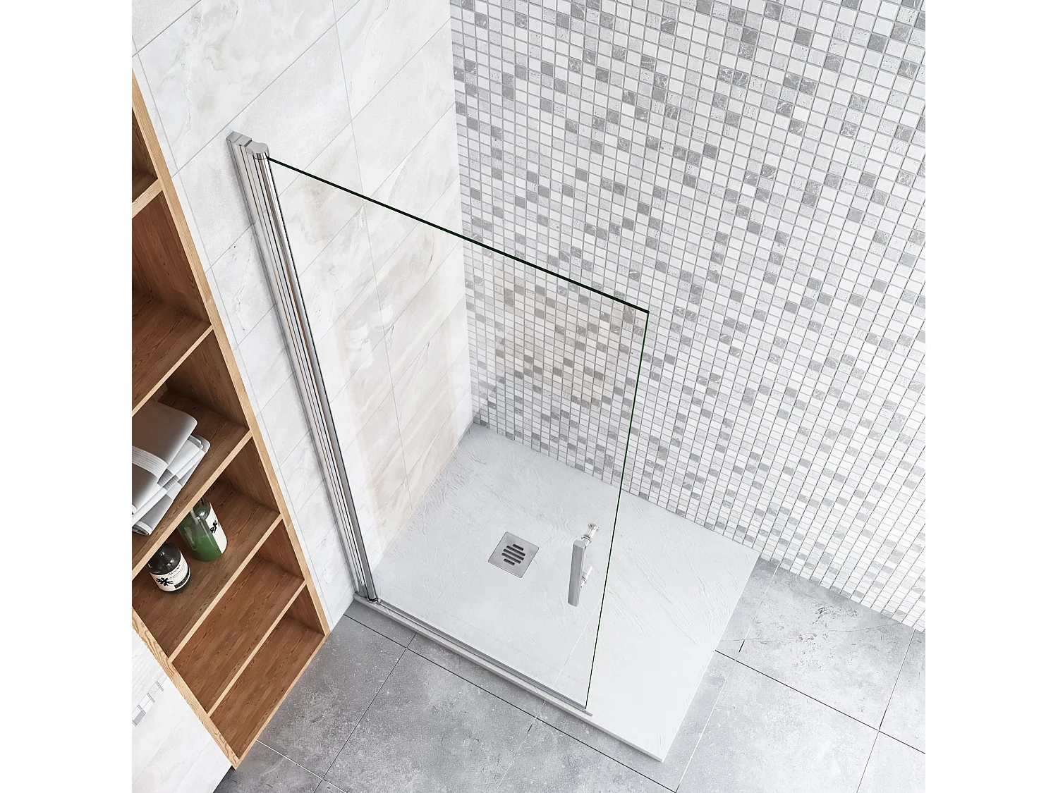 76x195cm Walk-In Duschabtrennung drehbar Duschwand 6mm Nano-ESG Duschkabine