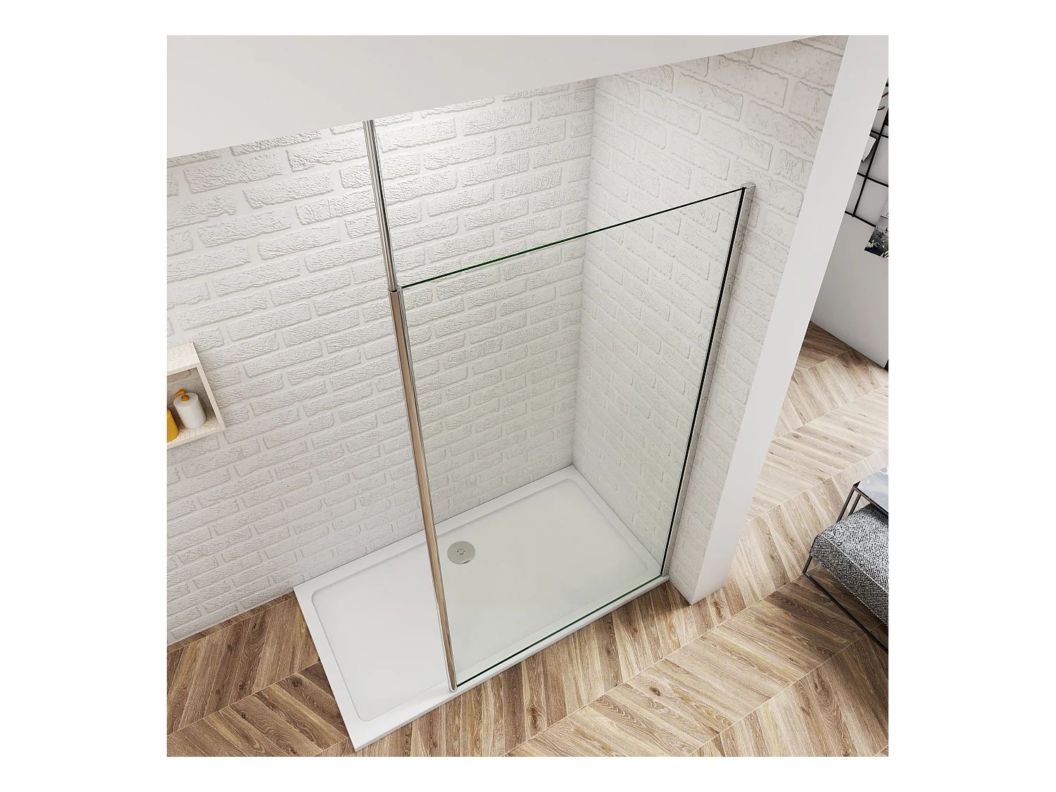 160x200cm+2030-3200mm Stabilisator 8mm ESG Sicherheitsglas Walk in Dusche Duschwand Nano Glas Duschabtrennung Höhe 200cm