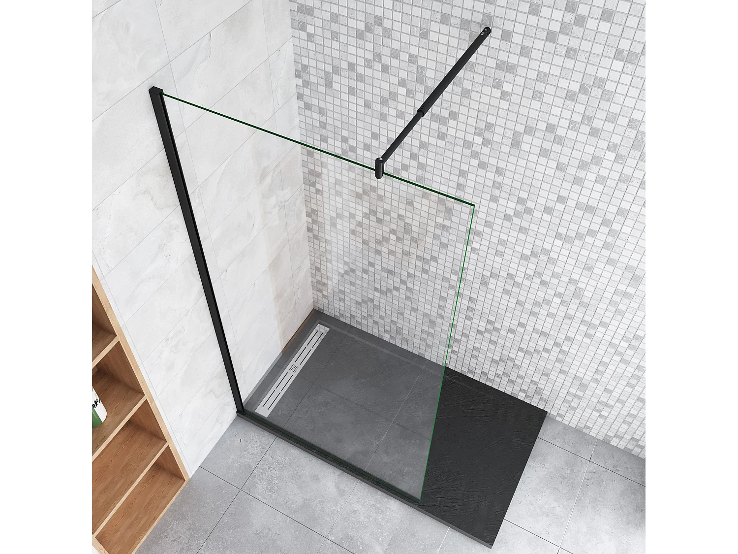 Duschabtrennung Duschwand Walk in 70-120 Querhaltstange40 cm Gals 10 mm Dicke