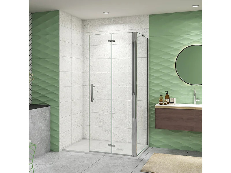 110x90x195cm Drehtür & Falttür(Walk in) Schwingtür Eckeinstieg Seitenwand Dusche Duschabtrennung