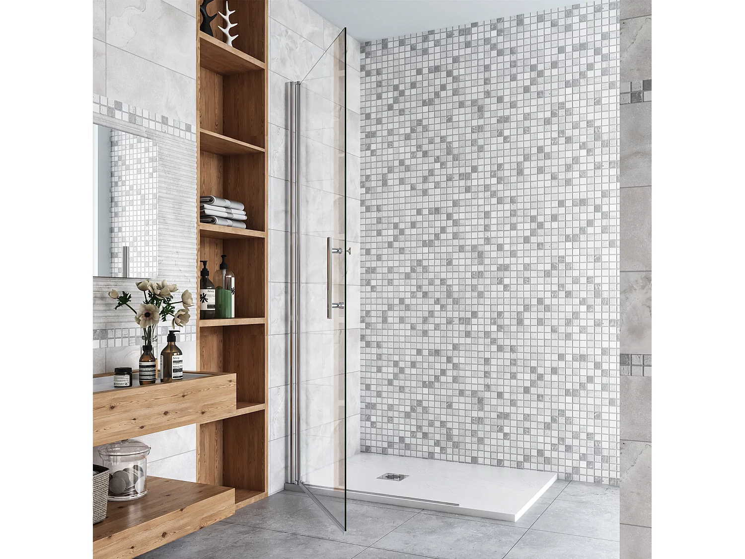 76x185cm Walk-In Duschabtrennung drehbar Duschwand 6mm Nano-ESG Duschkabine